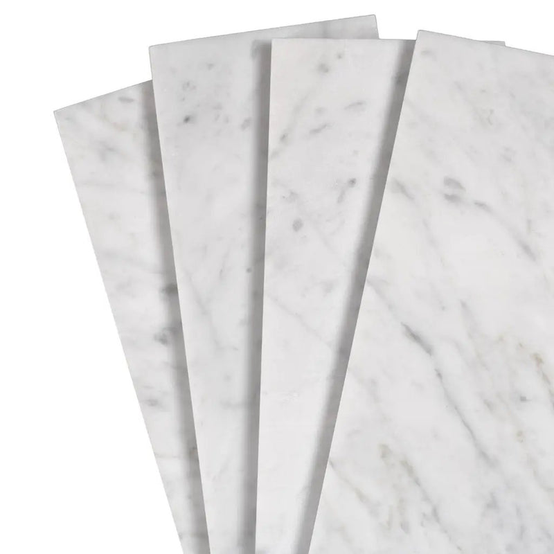 White 4x12 Polished Subway Bianco Carrara Marble Tile (15 pack, 5 sq ft/case) by Apollo Tile