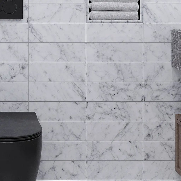 White 4x12 Polished Subway Bianco Carrara Marble Tile (15 pack, 5 sq ft/case)