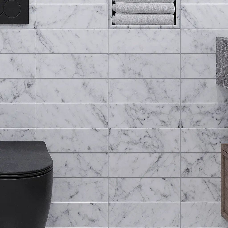 White 4x12 Polished Subway Bianco Carrara Marble Tile (15 pack, 5 sq ft/case) by Apollo Tile