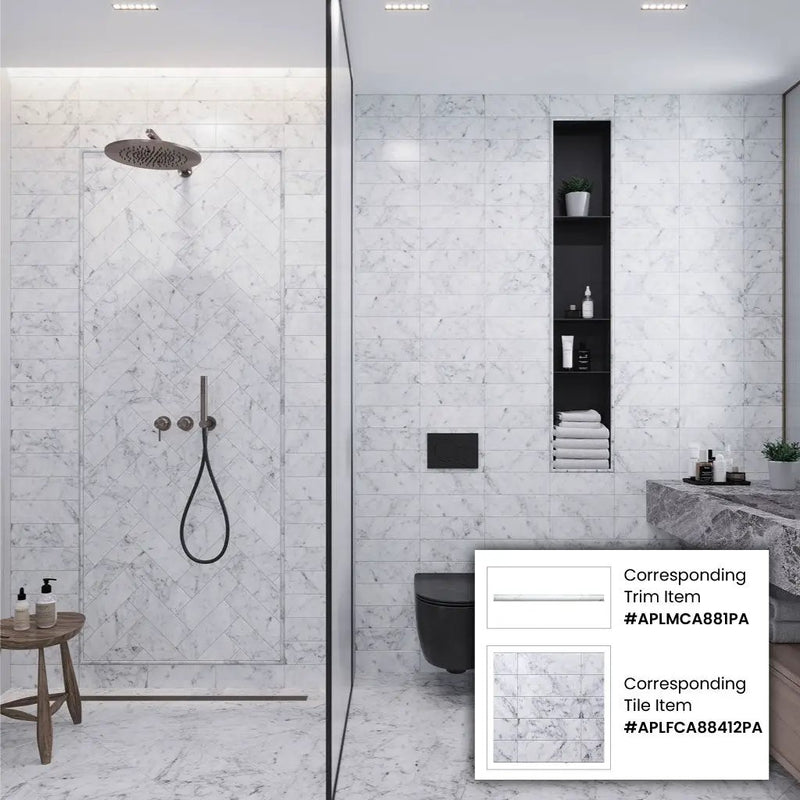 White 4x12 Polished Subway Bianco Carrara Marble Tile (15 pack, 5 sq ft/case) by Apollo Tile