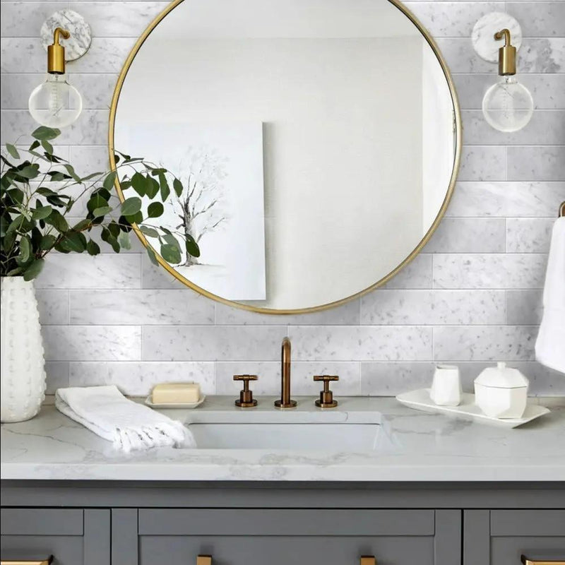 White 4x16 Honed Subway Bianco Carrara Marble Tile (10 pack, 4.44 sq ft/case) by Apollo Tile