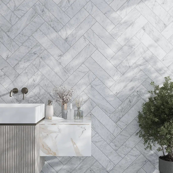 White 4x16 Honed Subway Bianco Carrara Marble Tile (10 pack, 4.44 sq ft/case)