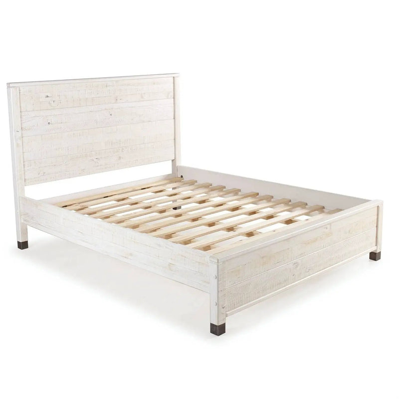 Full Size Solid Wood Platform Bed Frame with Headboard in Rustic White Finish by HomePacific