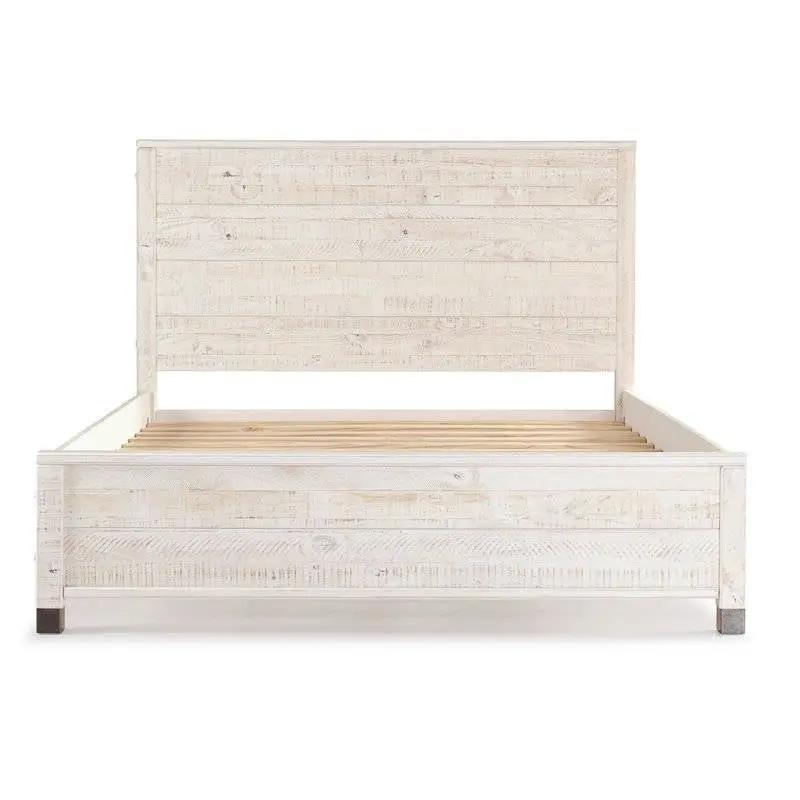 Full Size Solid Wood Platform Bed Frame with Headboard in Rustic White Finish by HomePacific