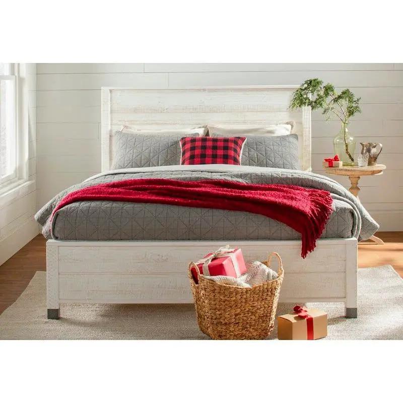 Full Size Solid Wood Platform Bed Frame with Headboard in Rustic White Finish by HomePacific