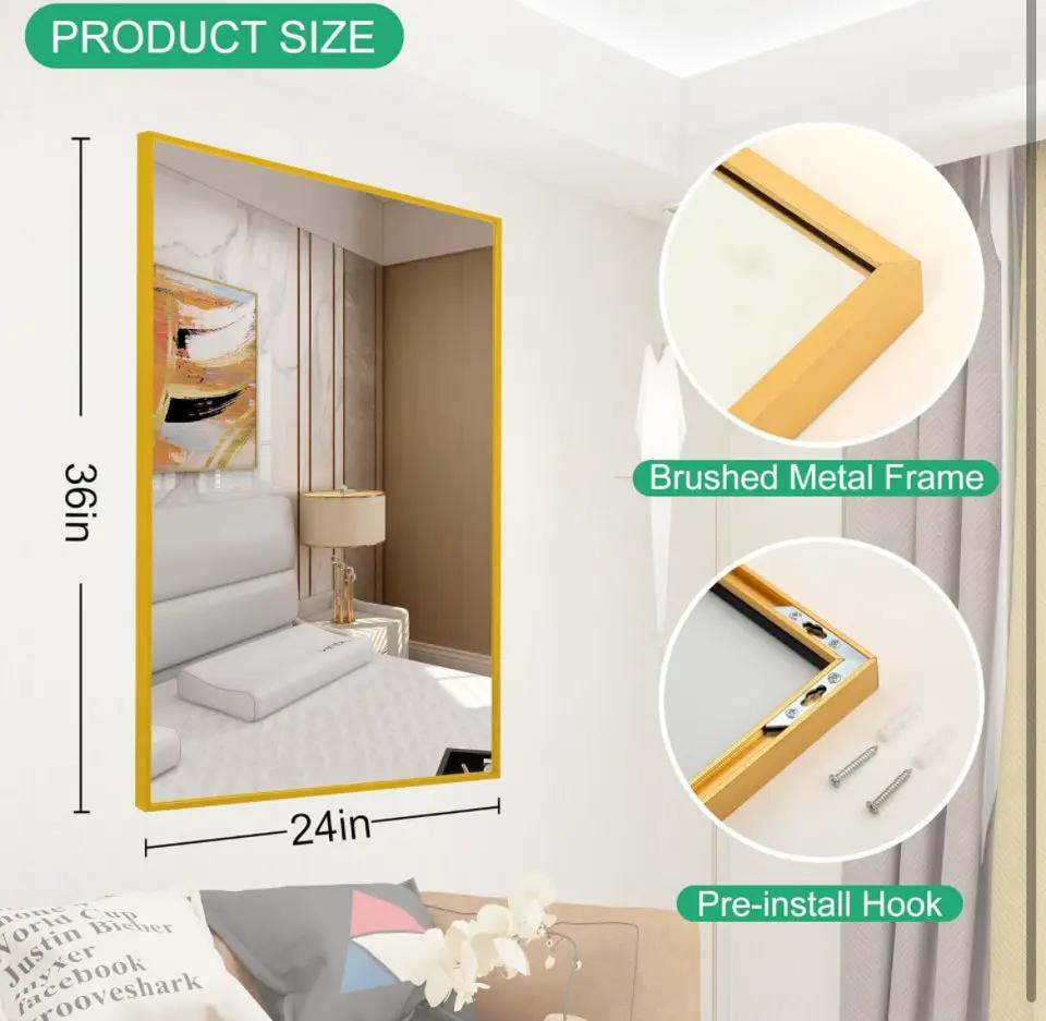 FANYUSHOW Rectangular Wall Mirror with Gold Metal Frame, 24X36 Inch Rectangle Mirror, Gold Bathroom Vanity Mirror Farmhouse, Anti-Rust, Tempered Glass by Selzalot