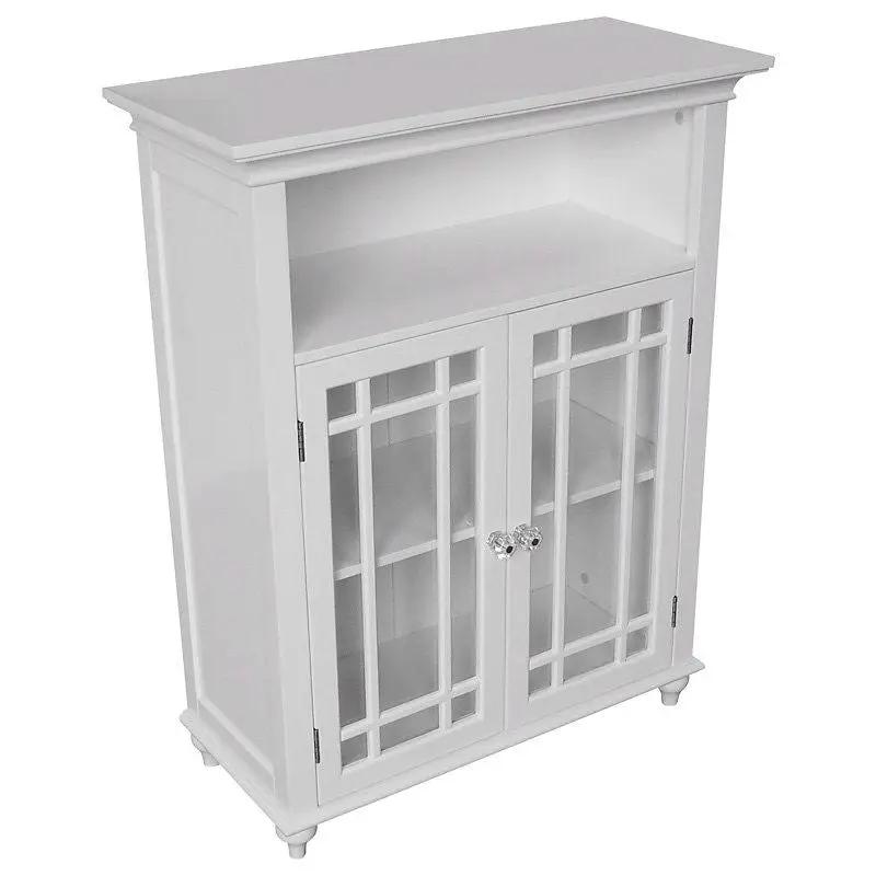 Classic White Wood 2-Door Bathroom Floor Cabinet with Glass Paneled Doors by HomePacific