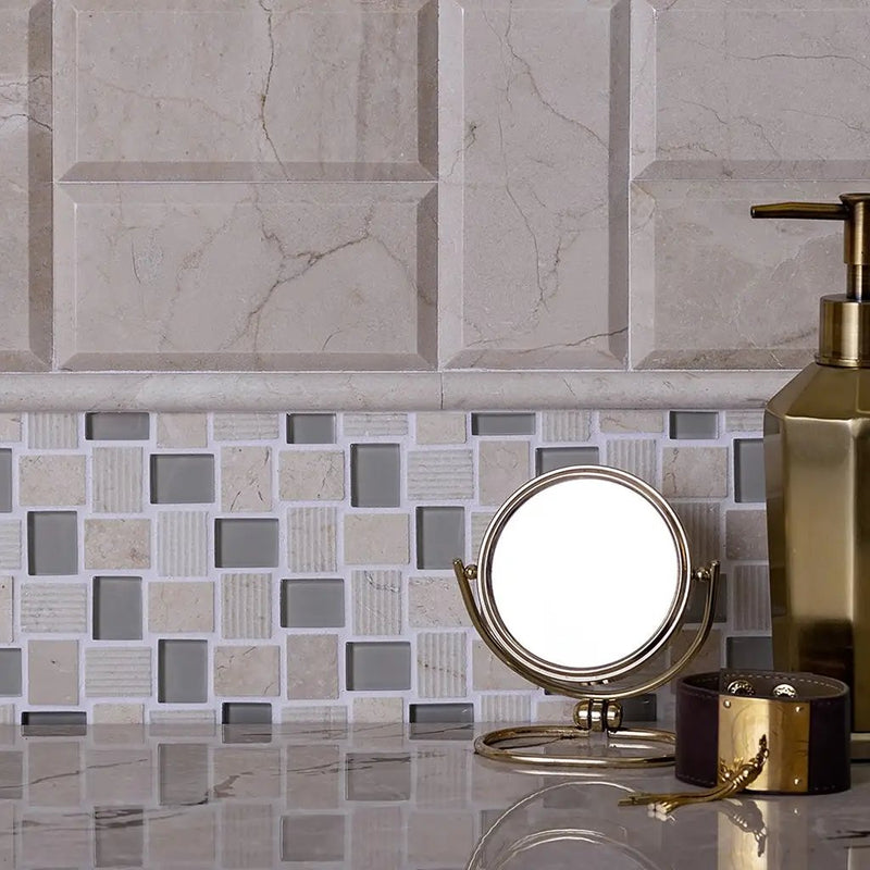 Beige 3x6 Polished Beveled Subway Crema Marfil Marble Tile (40 pack, 5 sq ft/case) by Apollo Tile