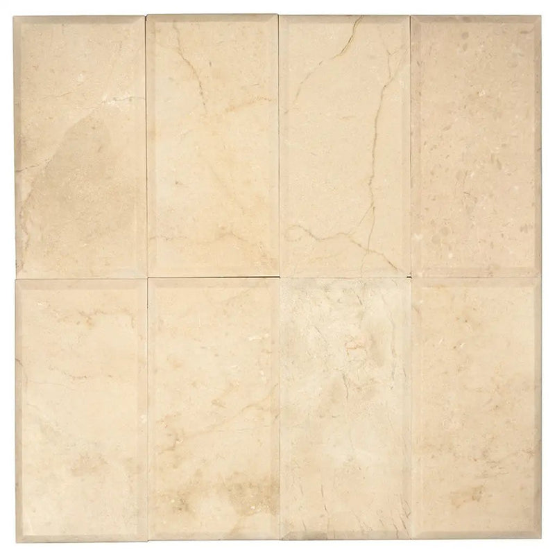 Beige 3x6 Polished Beveled Subway Crema Marfil Marble Tile (40 pack, 5 sq ft/case) by Apollo Tile