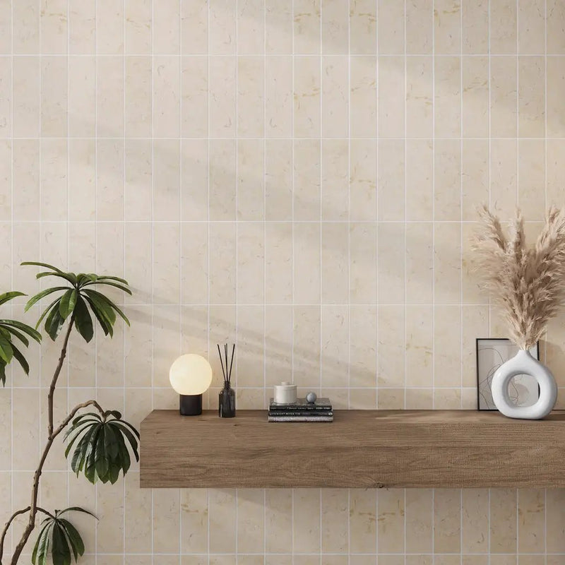 Beige 4x12 Polished Subway Crema Marfil Marble Tile (15 pack, 5 sq ft/case) by Apollo Tile