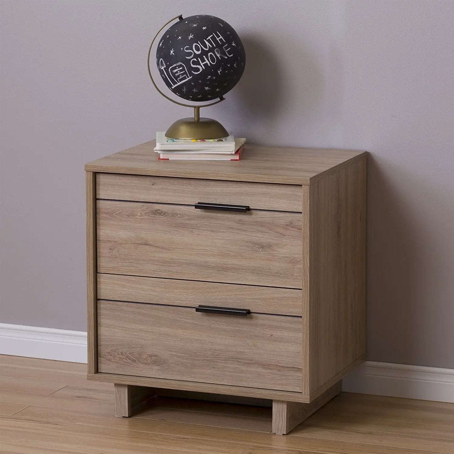 Modern 2-Drawer End Table Nightstand in Light Oak Wood Finish by HomePacific