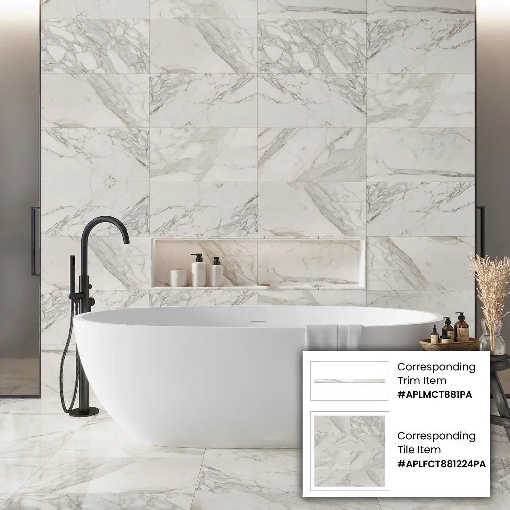 White Gray 12x24 Polished Field Calacatta Gold Marble Tile (5 pack, 10 sq ft/case) by Apollo Tile