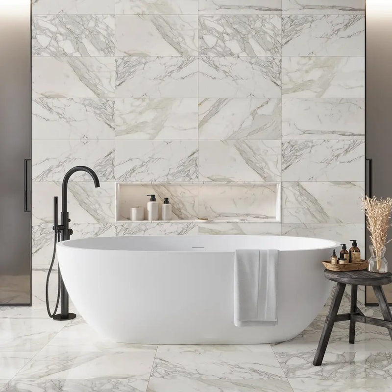 White Gray 12x24 Polished Field Calacatta Gold Marble Tile (5 pack, 10 sq ft/case) by Apollo Tile