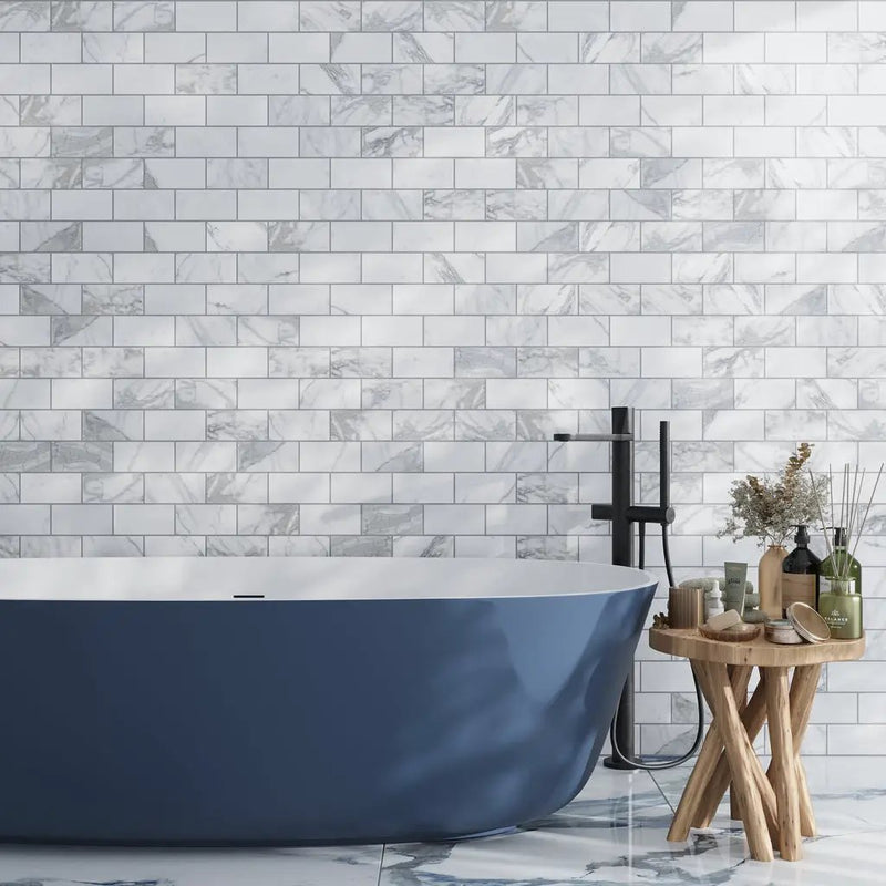 White 3x6 Honed Subway Calacatta Gold Marble Tile (40 pack, 5 sq ft/case) by Apollo Tile