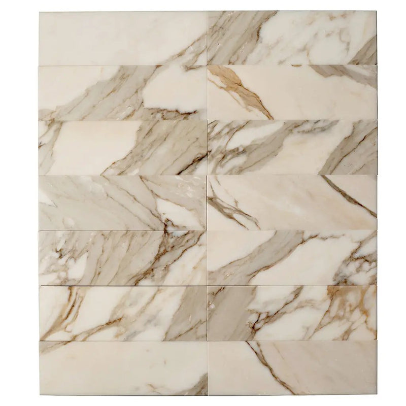 White 4x12 Polished Subway Calacatta Gold Marble Tile (15 pack, 5 sq ft/case) by Apollo Tile