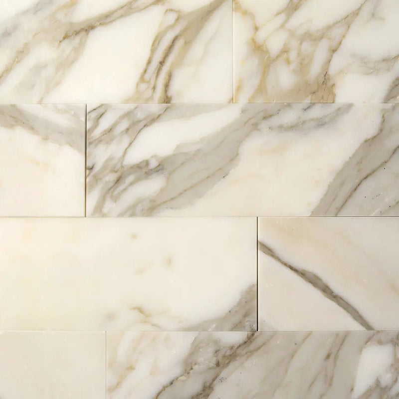 White 4x12 Polished Subway Calacatta Gold Marble Tile (15 pack, 5 sq ft/case) by Apollo Tile