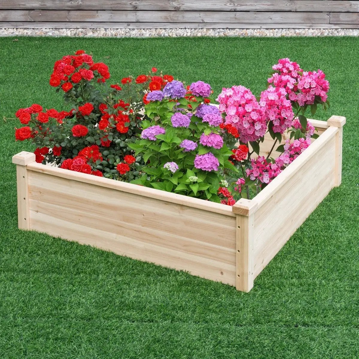 Solid Fir Wood 3.3 ft x 3.3 ft Raised Garden Bed Planter Box by HomePacific