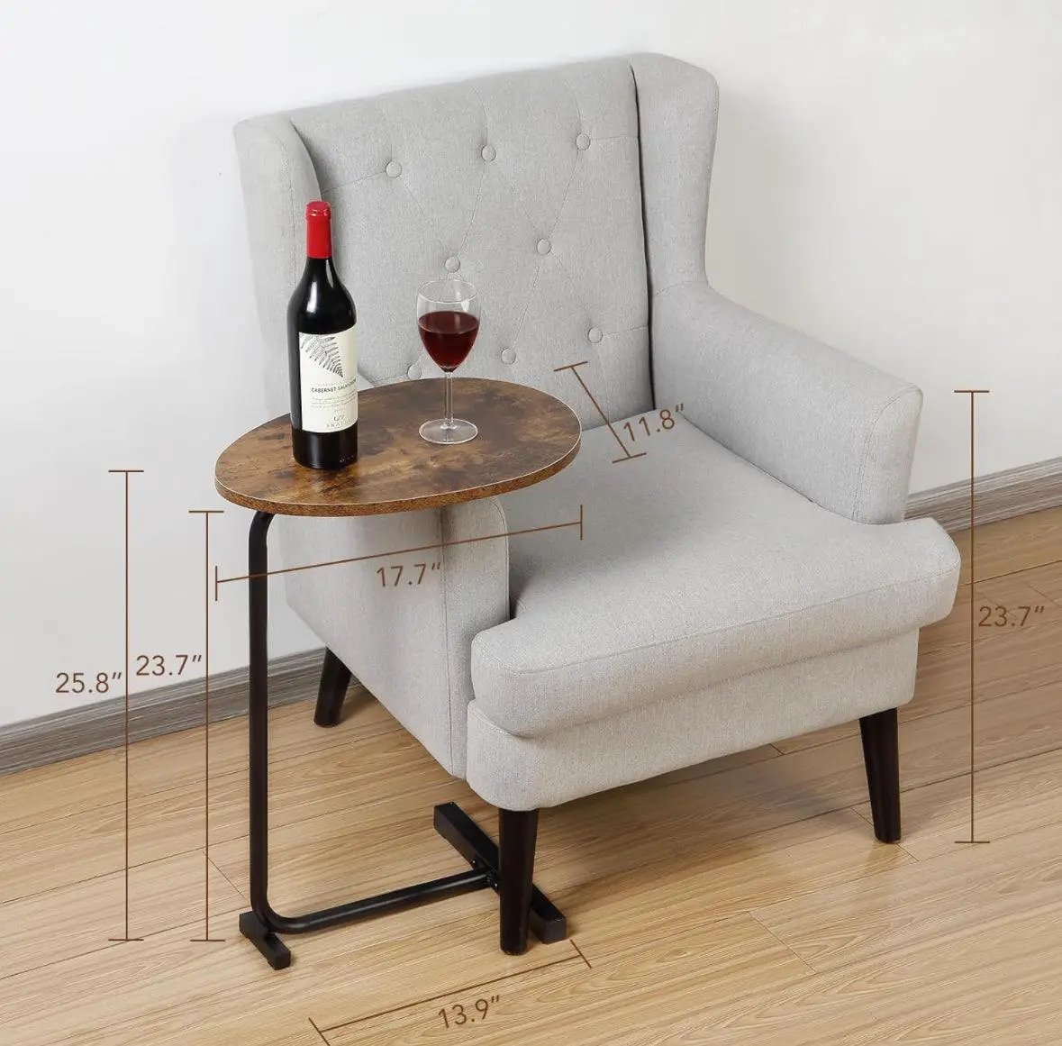 C-Shaped End Table, Round Couch Table for Living Room, Side Table for Bedroom, C Table with Metal Frame for Couch, Sofa, Bedside and Tv Tray, Rustic B by Selzalot