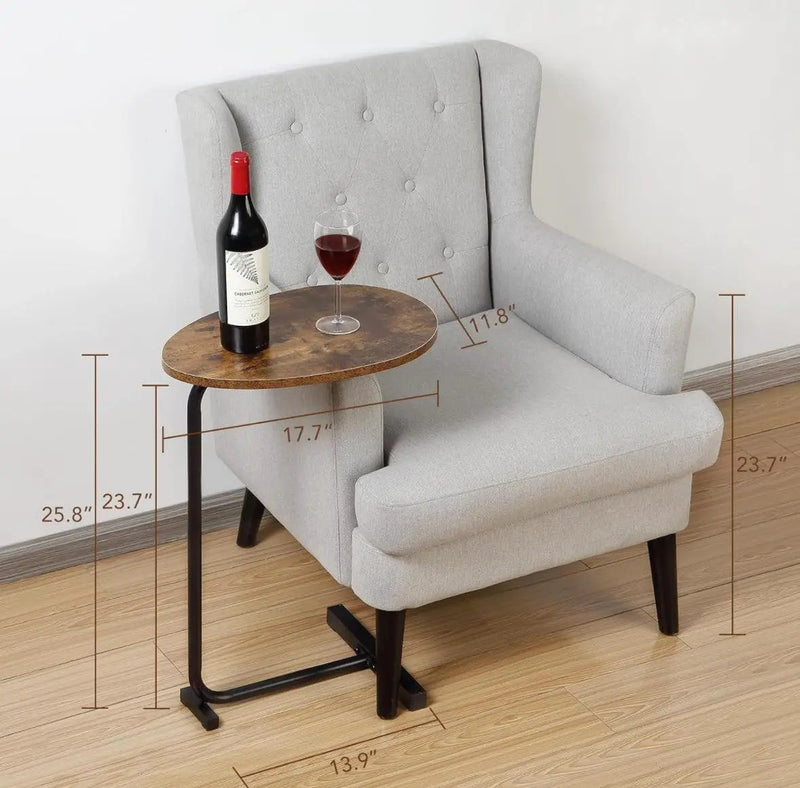 C-Shaped End Table, Round Couch Table for Living Room, Side Table for Bedroom, C Table with Metal Frame for Couch, Sofa, Bedside and Tv Tray, Rustic B by Selzalot