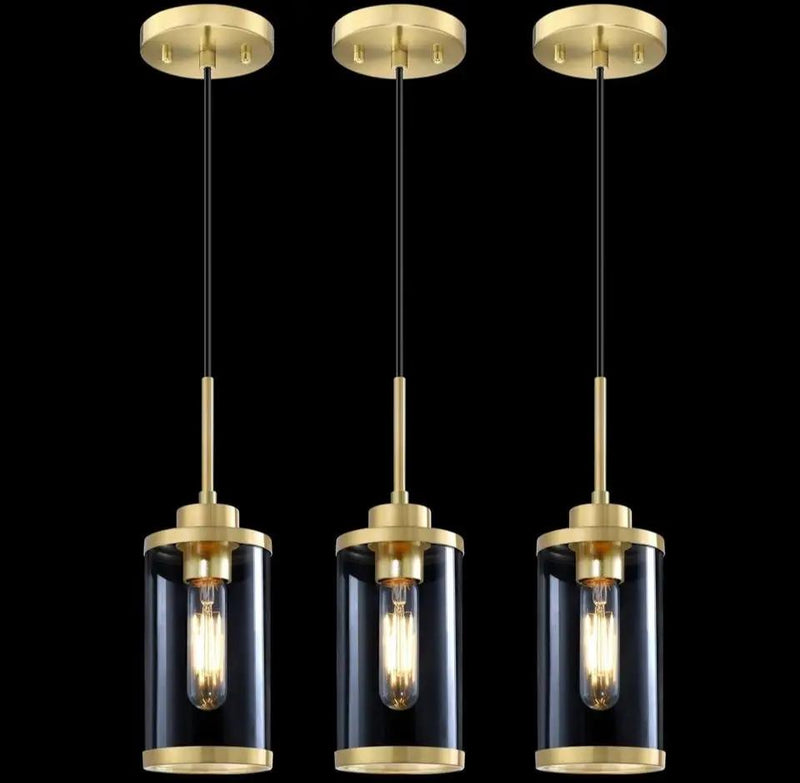 RAINLIGHTING 3 Pack 1 Light Modern Industrial Farmhouse Hanging Kitchen Island Pendant Ceiling Light Fixture, Clear Glass Brushed Bronze Finish Over Sink Restaurant bar Corridor by Selzalot