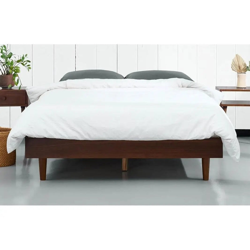 Full size Mid-Century Modern Platform Bed Frame in Dark Brown Wood Finish by HomePacific