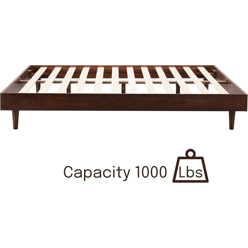 Full size Mid-Century Modern Platform Bed Frame in Dark Brown Wood Finish by HomePacific