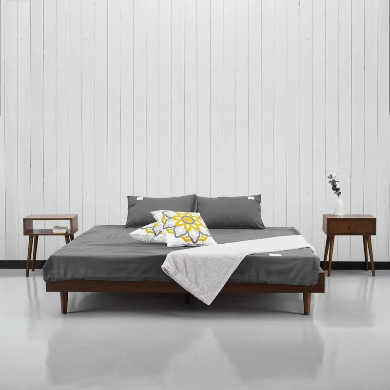 Full size Mid-Century Modern Platform Bed Frame in Dark Brown Wood Finish by HomePacific