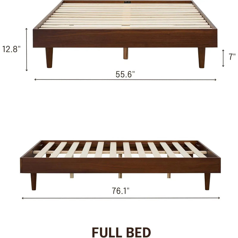 Full size Mid-Century Modern Platform Bed Frame in Dark Brown Wood Finish by HomePacific