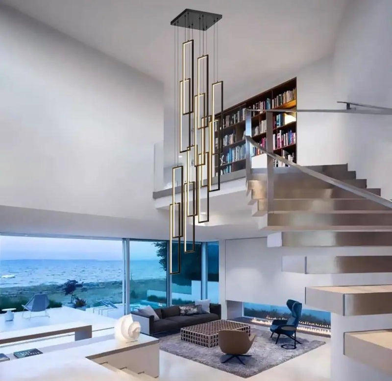 UPGENT Simple Modern LED Chandelier Stair Chandelier Dimmable 12 Ring Rectangular Chandelier high Door for Living Room lamp Hall lamp Remote Control by Selzalot