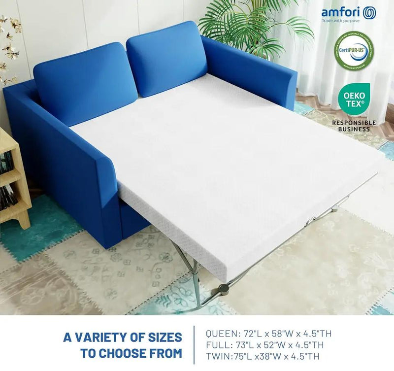 Brand New 4.5 Inch Cold Gel Memory Foam Mattress Replacement for Sleeper Sofa and Couch Beds - Queen Size CertiPUR-US Certified (Sofa Not Included) by Selzalot