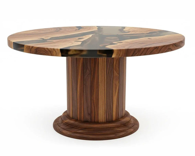 Round Dining Table with Solid Wood Drum Pedestal Base by Gizz