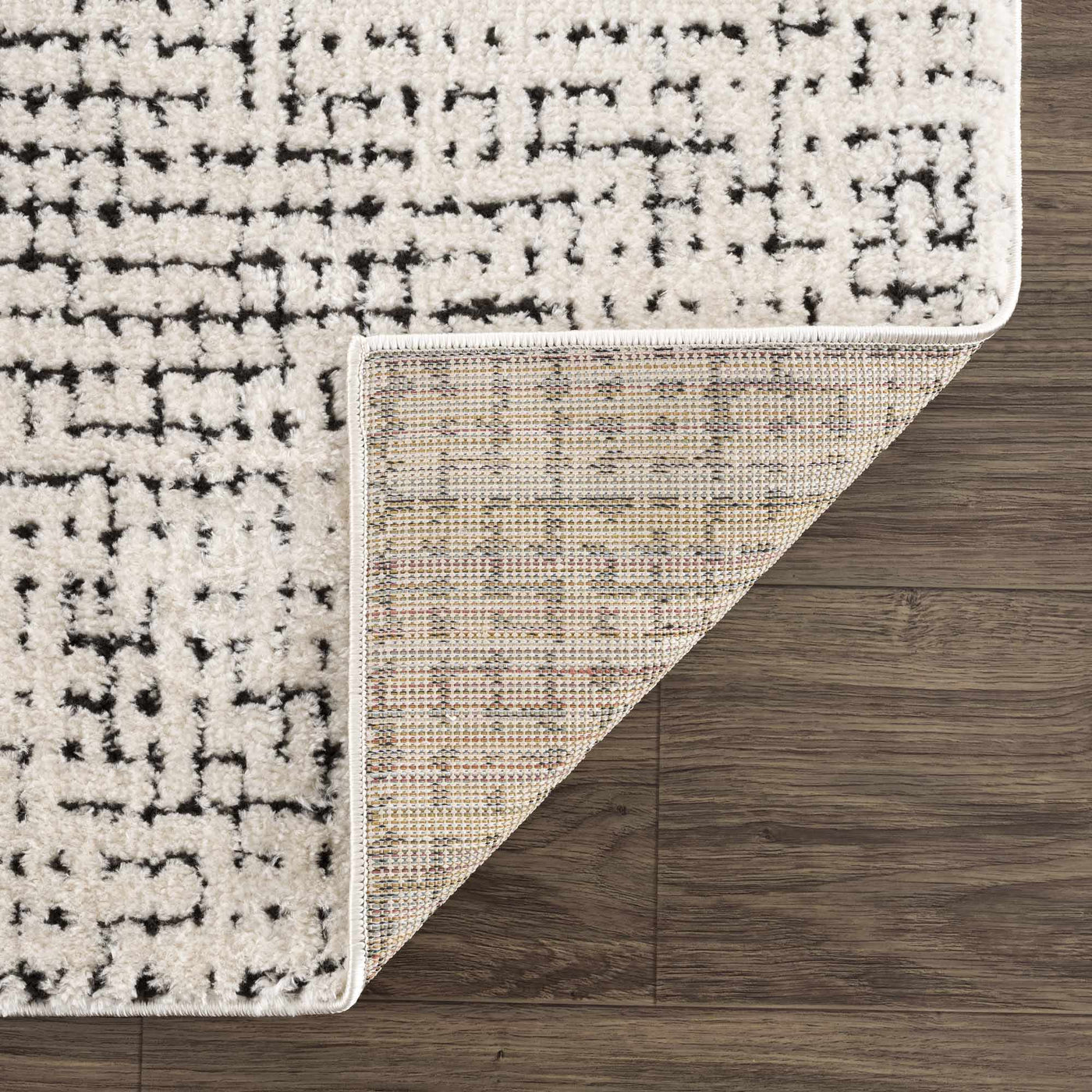 Keita Cream & Black Grid Plush Rug by Boutique Rugs
