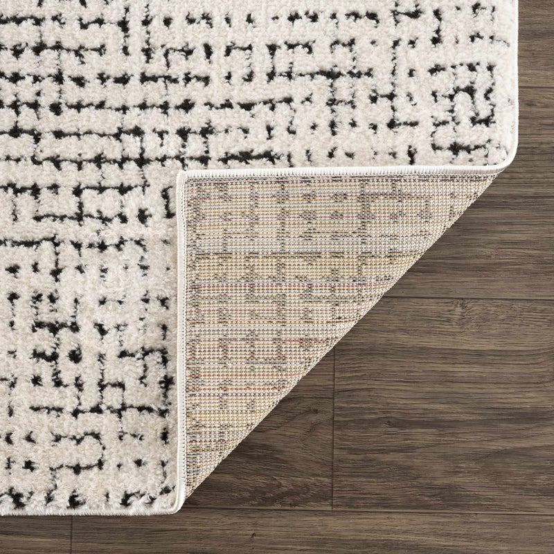 Keita Cream & Black Grid Plush Rug by Boutique Rugs