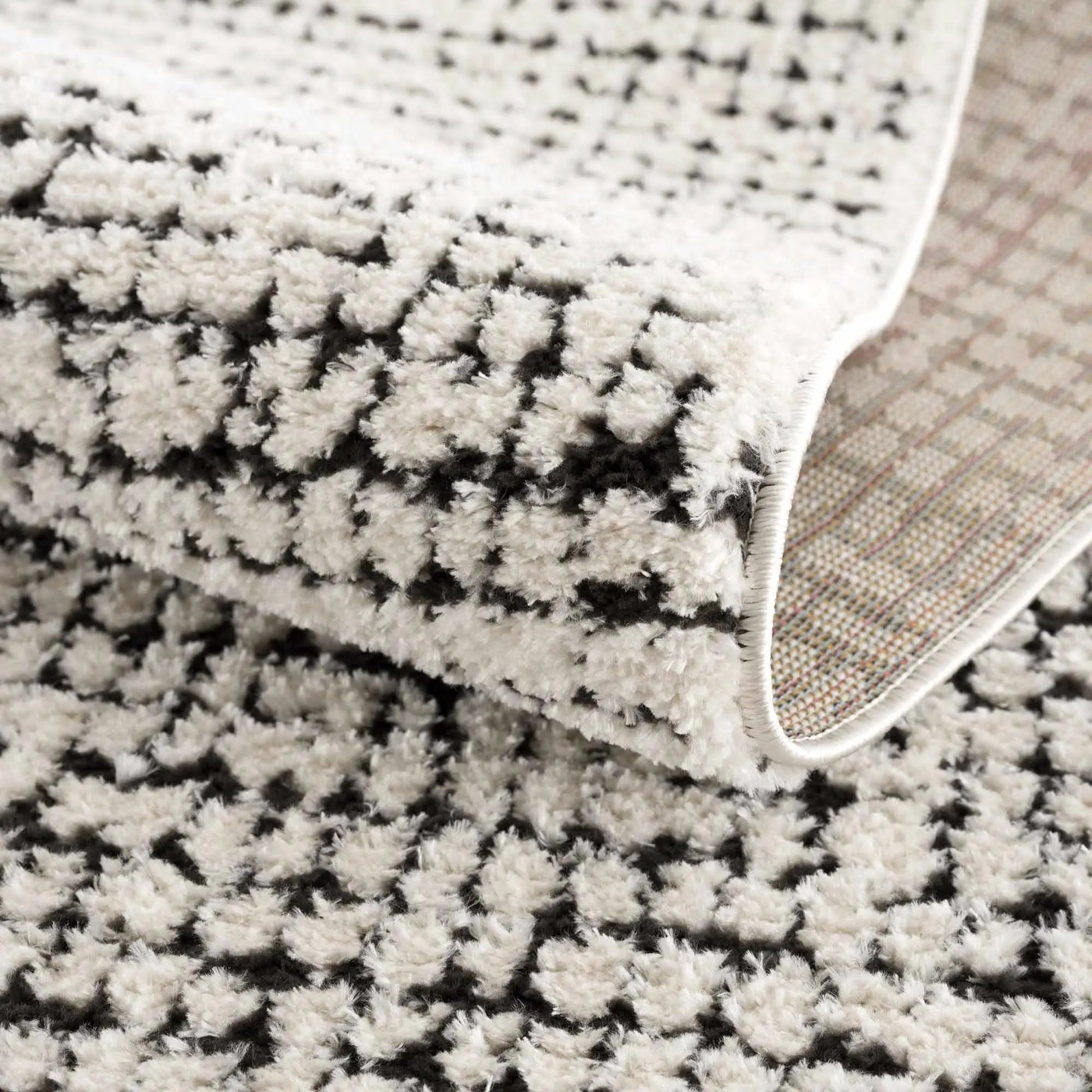 Keita Cream & Black Grid Plush Rug by Boutique Rugs