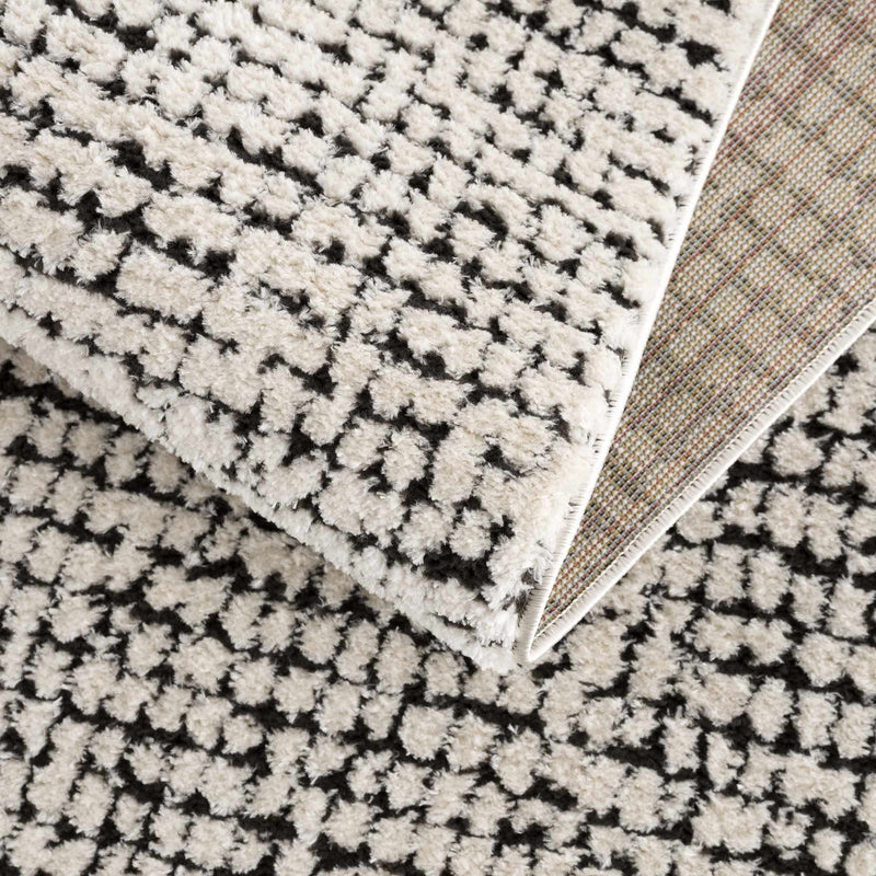 Keita Cream & Black Grid Plush Rug by Boutique Rugs