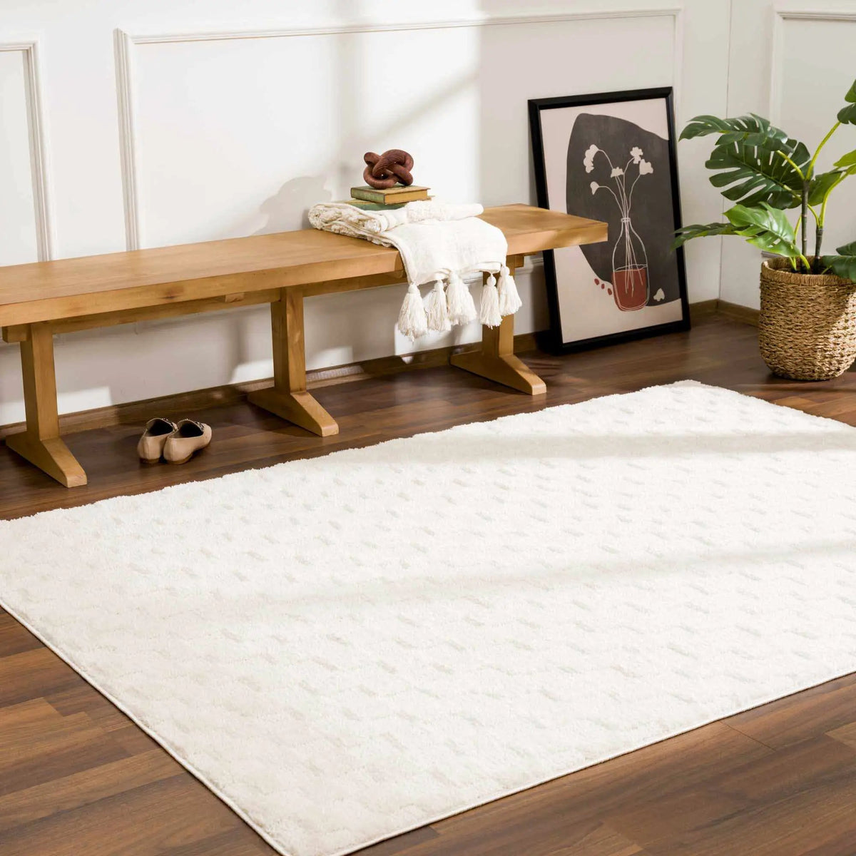 Keesa Checkered Area Rug, installed in a room