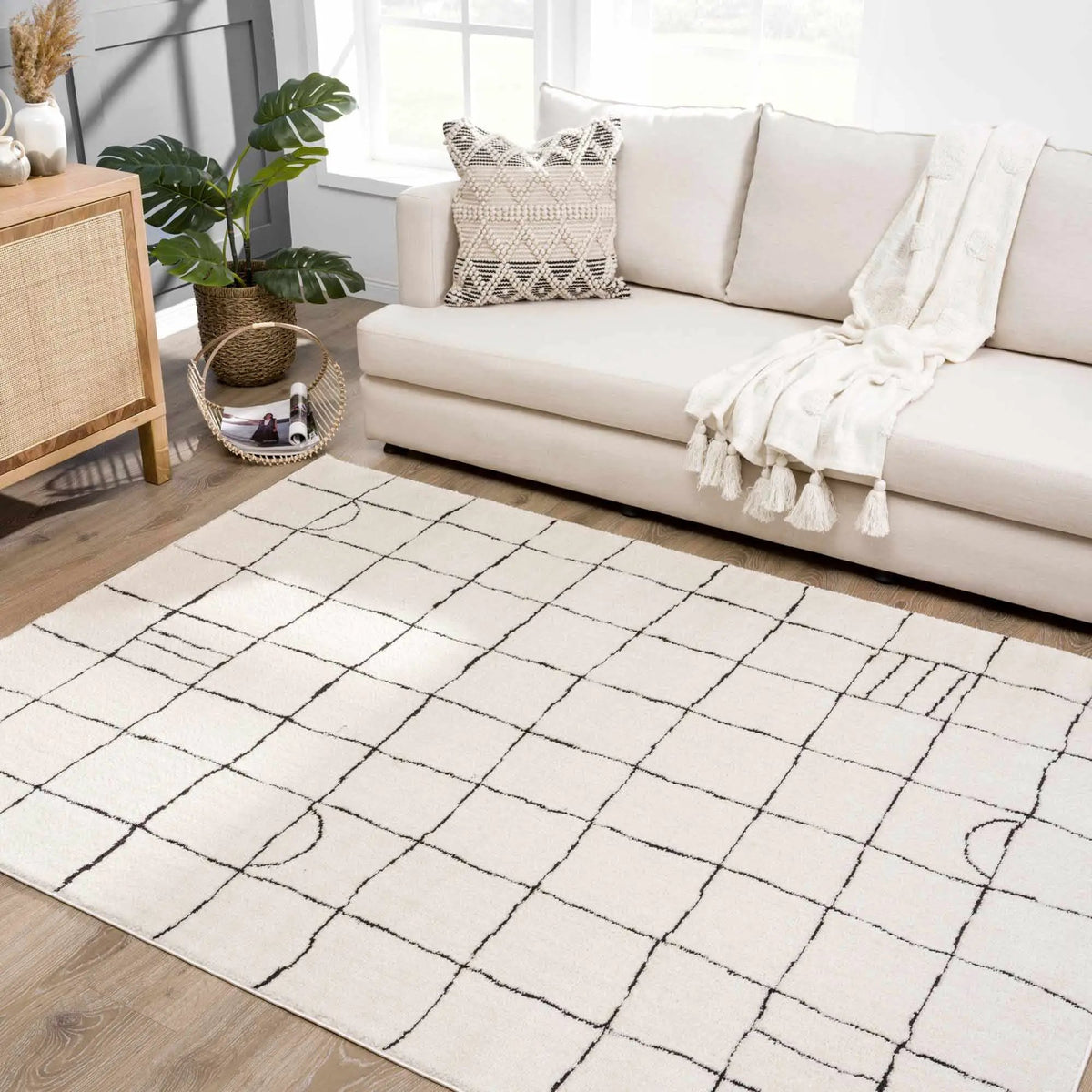 Keanu Black & White Area Rug - Clearance, installed in a room