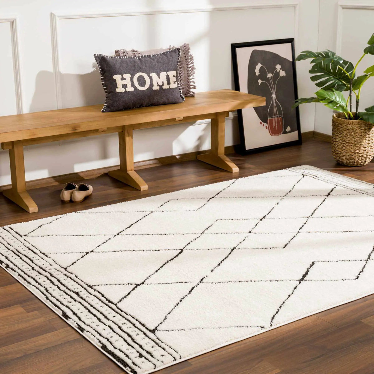 Keone Black & White Thick Rug, installed in a room 6