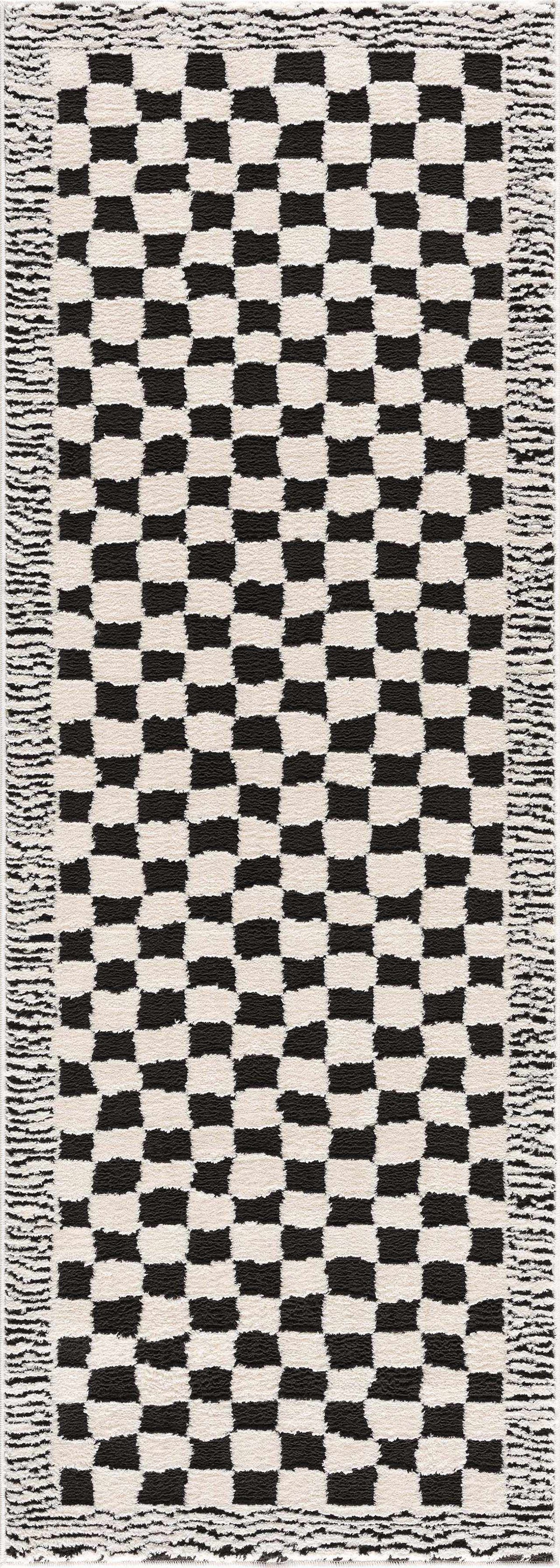 Leryn Black & White Checkered Area Rug, photo 4 of 17