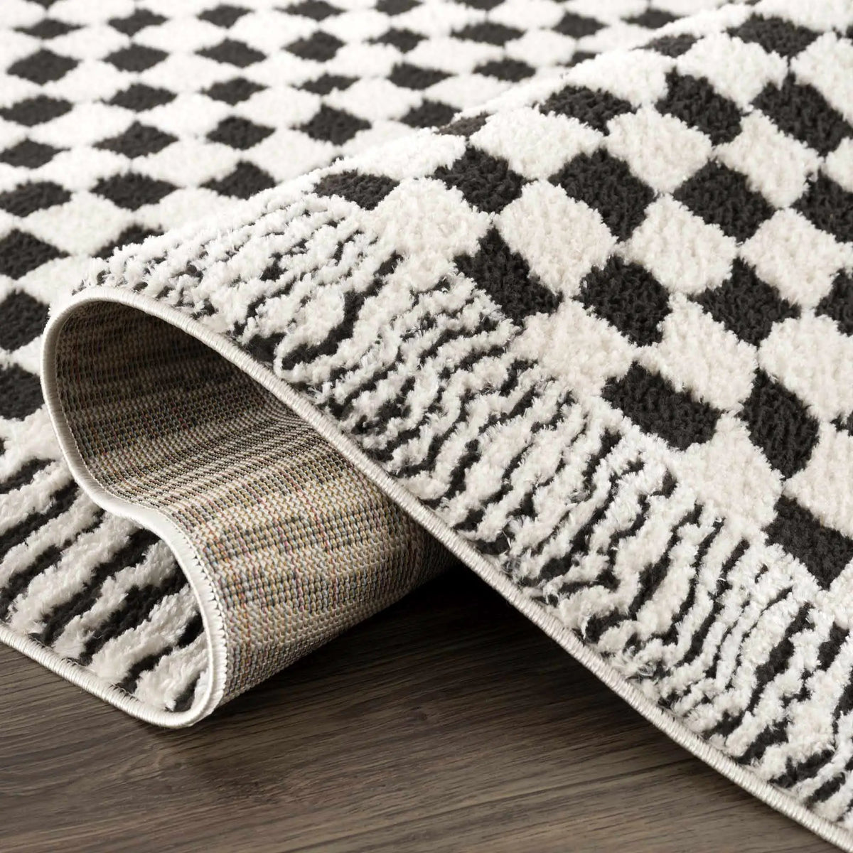 Leryn Black & White Checkered Area Rug, photo 9 of 17