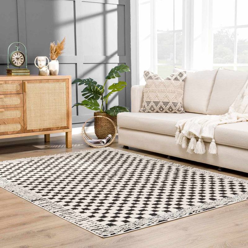 Leryn Black & White Checkered Area Rug by Hauteloom