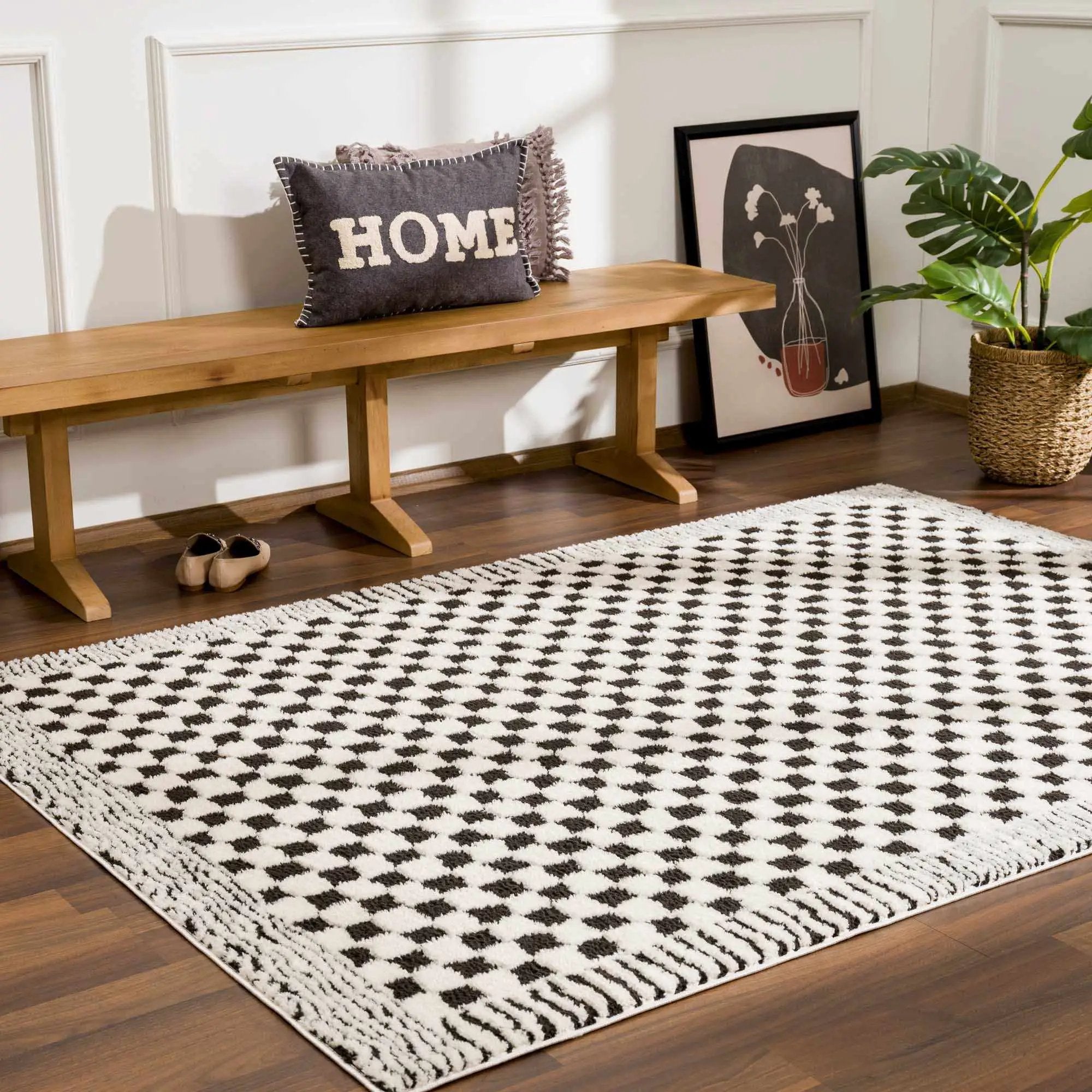 Leryn Black & White Checkered Area Rug by Hauteloom
