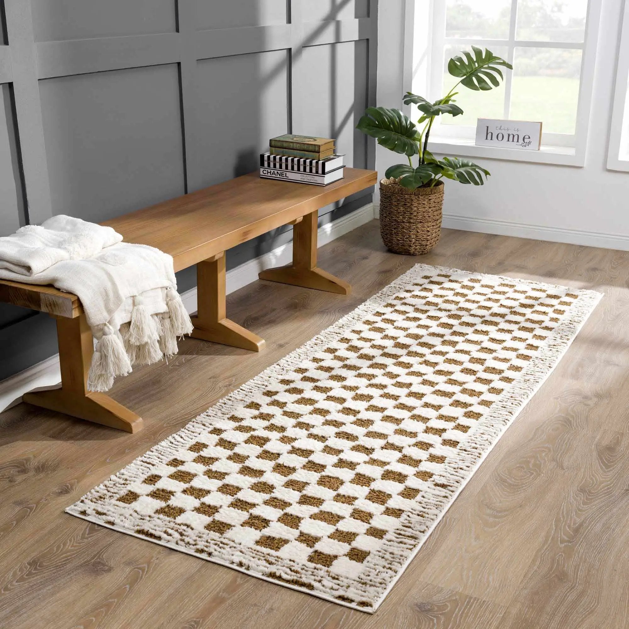 Leryn Brown & White Checkered Area Rug by Hauteloom