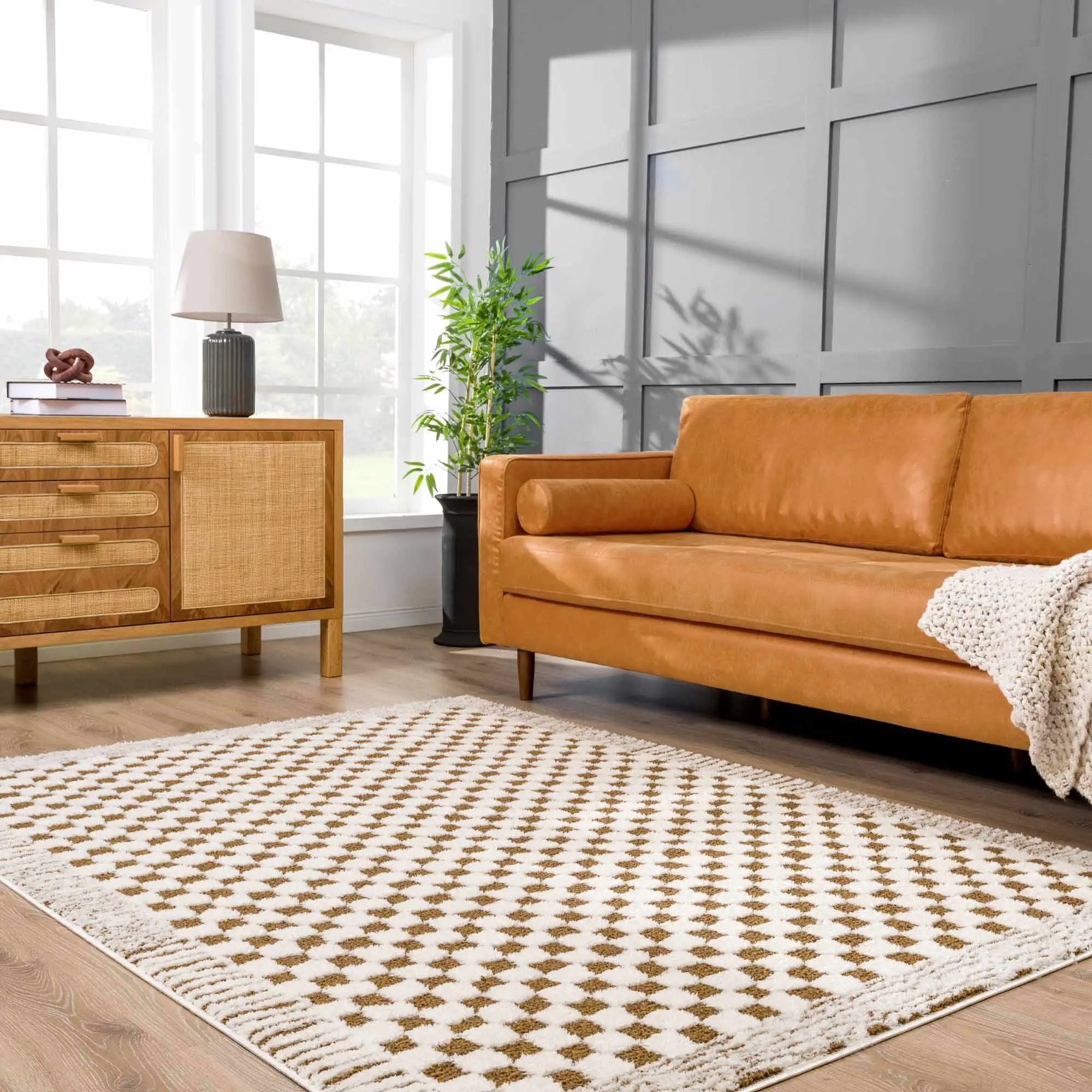 Leryn Brown & White Checkered Area Rug by Hauteloom