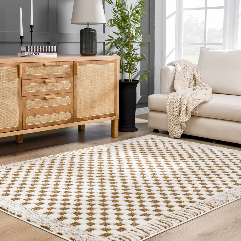 Leryn Brown & White Checkered Area Rug by Hauteloom