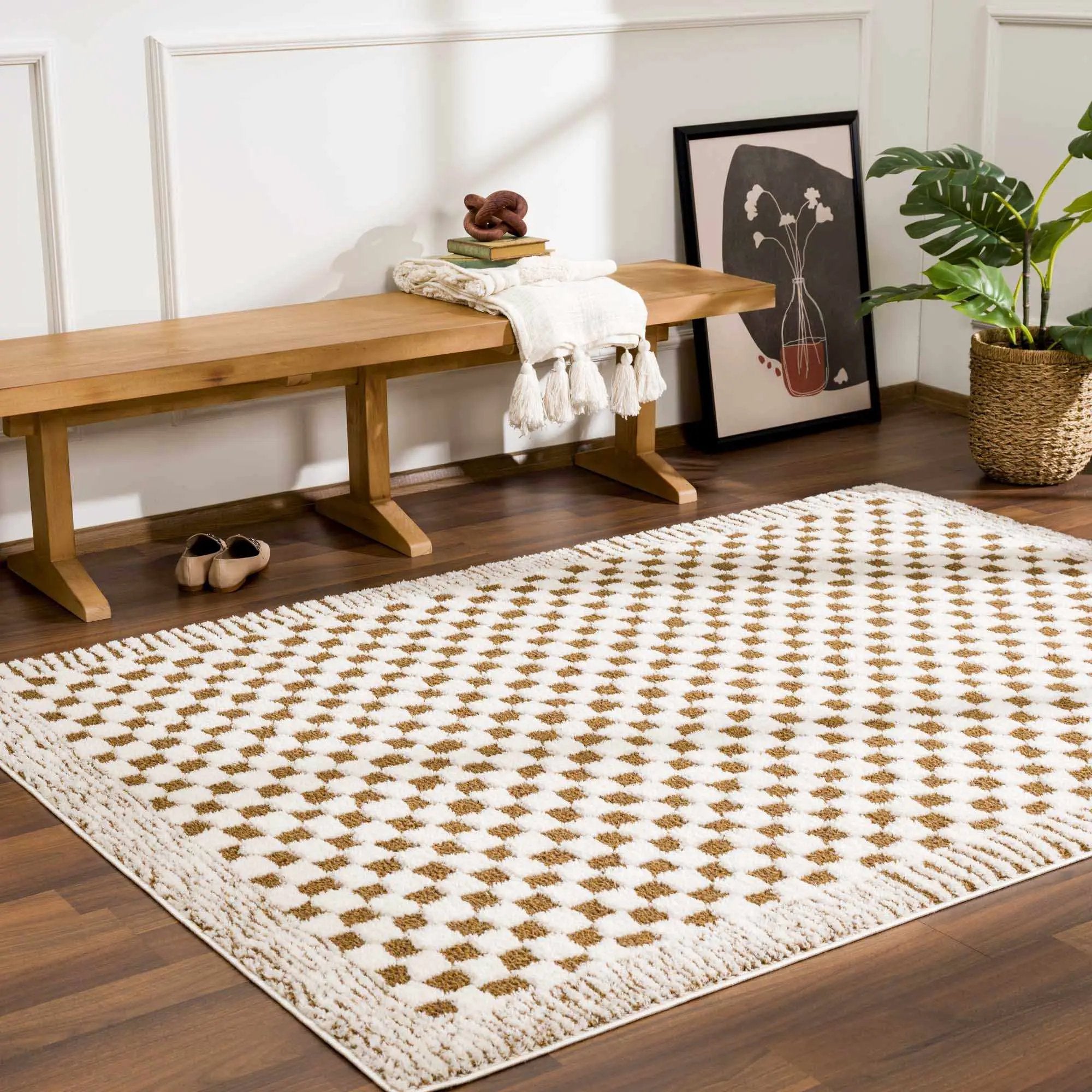 Leryn Brown & White Checkered Area Rug by Hauteloom