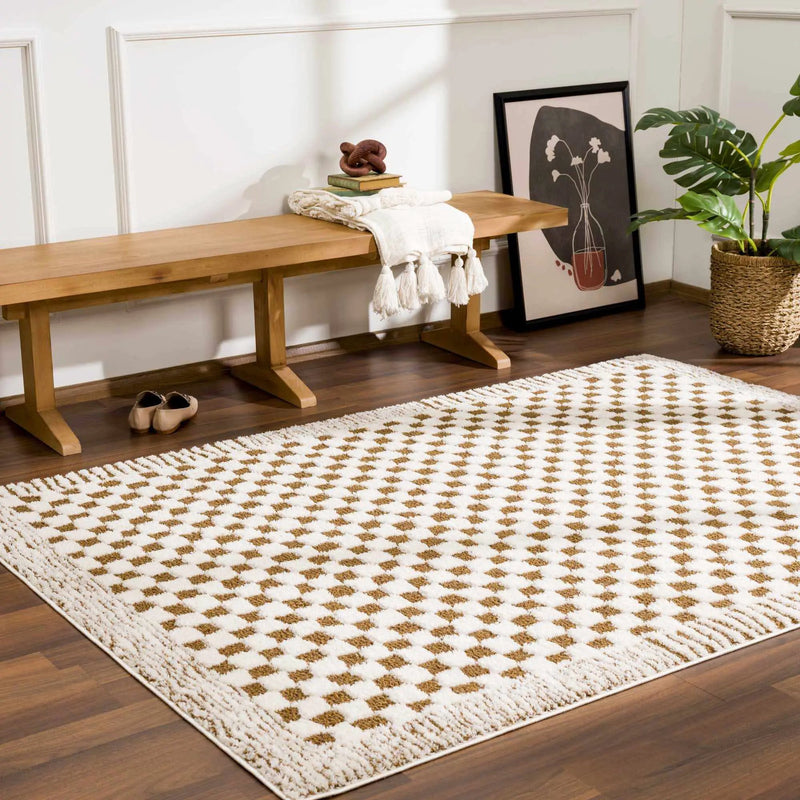 Leryn Brown & White Checkered Area Rug by Hauteloom
