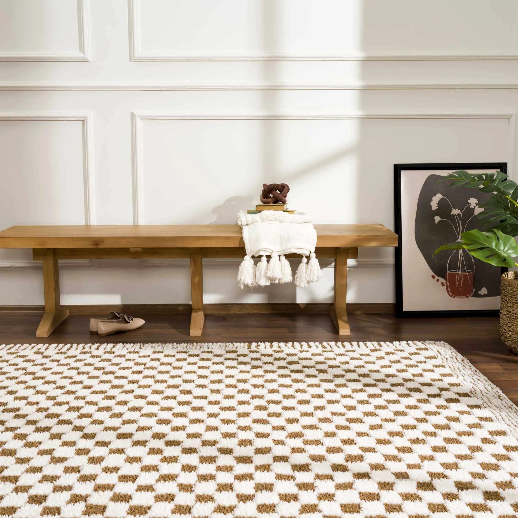 Leryn Brown & White Checkered Area Rug by Hauteloom