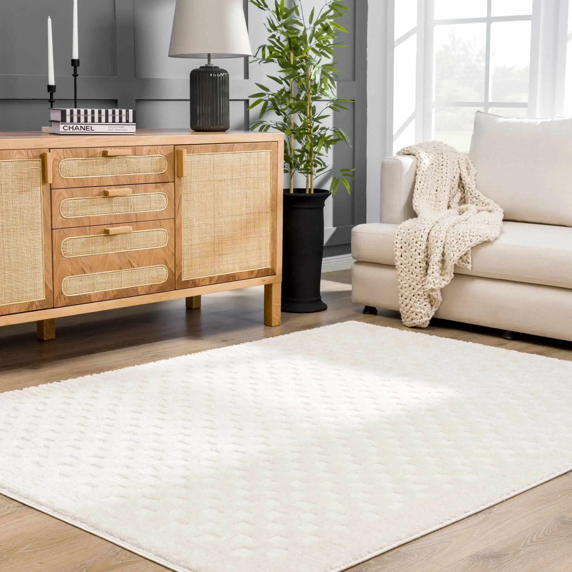 Leryn Ivory Checkered Area Rug by Hauteloom