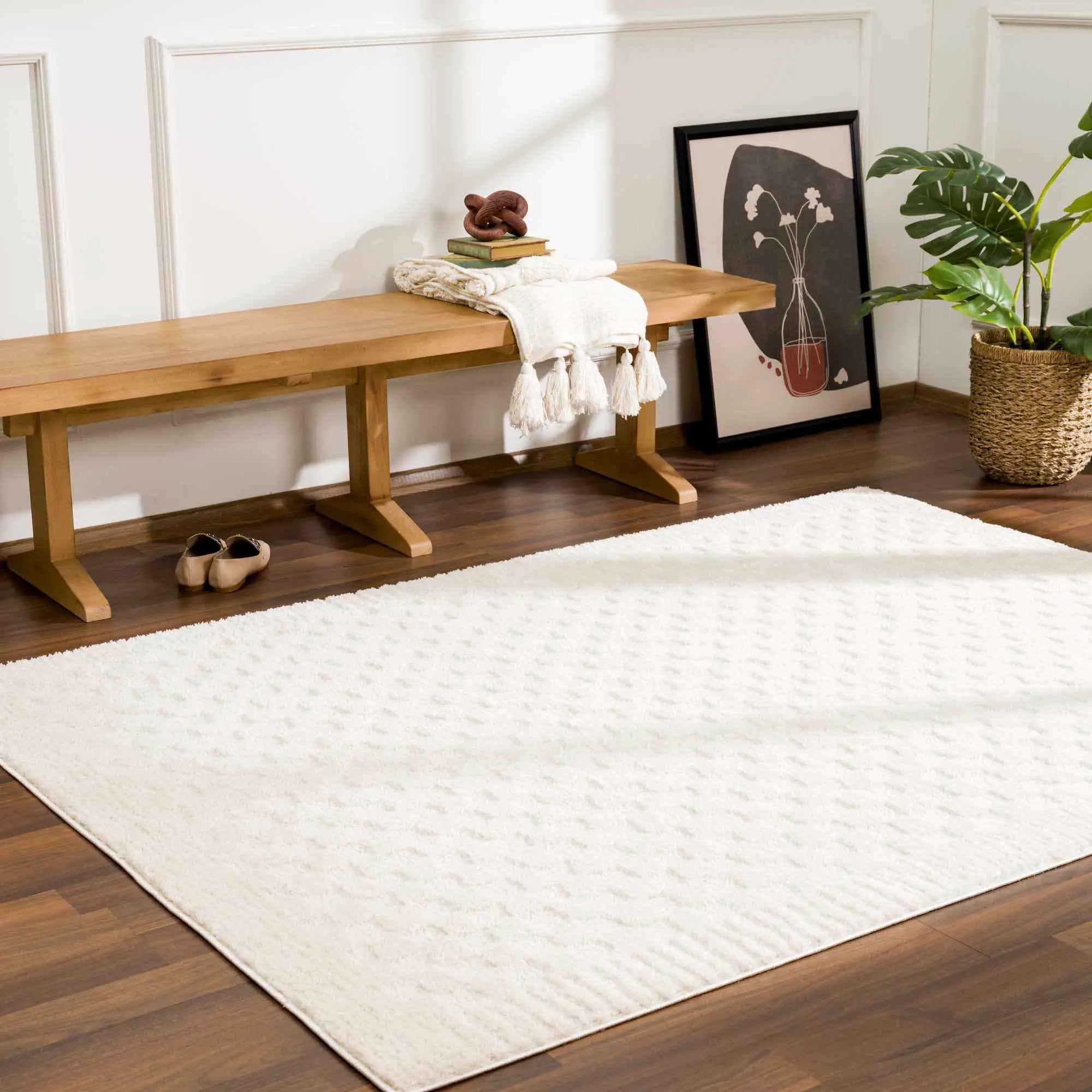Leryn Ivory Checkered Area Rug by Hauteloom